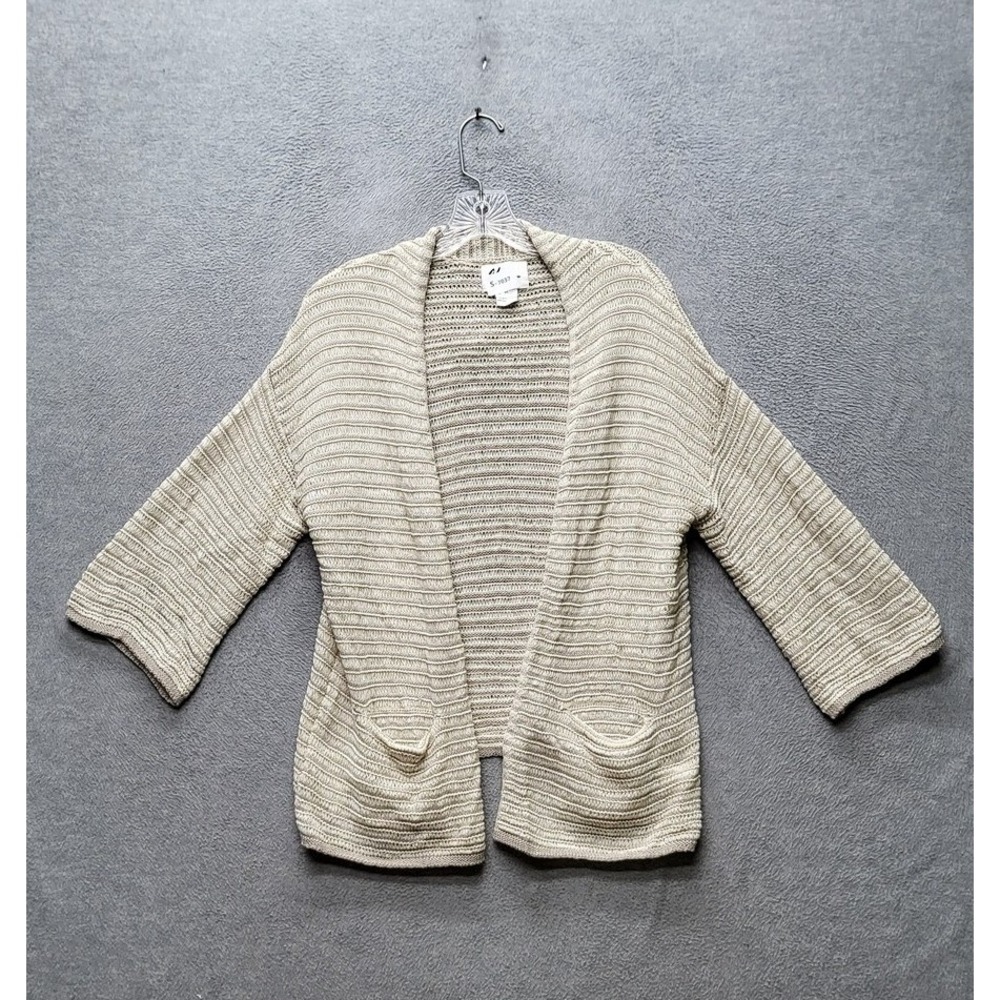 Andrea Jovine Women Blouse XL Beige Acrylic Nylon Striped Cardigan Open